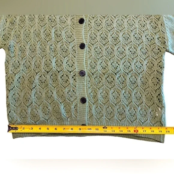 MISSLOOK GRASS GREEN KNIT BUTTON DOWN CARDIGAN OPEN WEAVE SWEATER SIZE XL NWOT - Picture 11 of 12